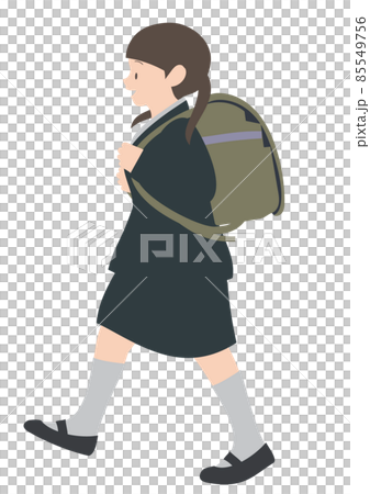 イラスト素材:ランドセルを背負って笑顔で元気よく歩いている女の子 イラスト素材:ランドセルを背負って笑顔で元気よく歩いている女の子 85549756