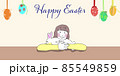 うさぎを抱く少女とイースタエッグの飾りの背景バナー　Happy Easter 85549859