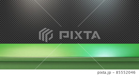 Green steel countertop, empty shelf. Vector realistic mockup Green steel countertop, empty shelf. Vector realistic mockup 85552046