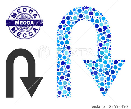 Distress MECCA Round Guilloche Seal Stamp and U Turn Mosaic Icon of Round Dots Distress MECCA Round Guilloche Seal Stamp and U Turn Mosaic Icon of Round Dots 85552450