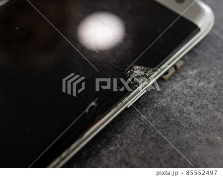 Broken mobile phone screen, black, white, clipping path. Smartphone monitor damage mock up. Cellphone crash and scratch. Telephone display glass hit. Device destroy problem. Smash gadget, need repair. Broken mobile phone screen, black, white, clipping path. Smartphone monitor damage mock up. Cellphone crash and scratch. Telephone display glass hit. Device destroy problem. Smash gadget, need repair. 85552497