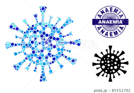 Grunge ANAEMIA Round Guilloche Stamp and Corona Virus Mosaic Icon of Round Dots Grunge ANAEMIA Round Guilloche Stamp and Corona Virus Mosaic Icon of Round Dots 85552702