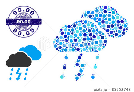 Distress 90.00 Round Guilloche Stamp and Thunderstorm Composition Icon of Round Dots Distress 90.00 Round Guilloche Stamp and Thunderstorm Composition Icon of Round Dots 85552748
