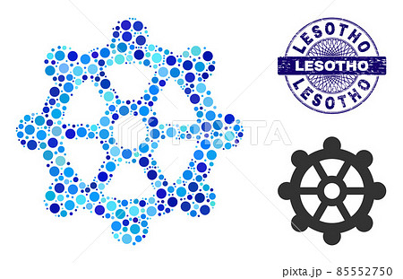 Grunge LESOTHO Round Guilloche Seal Stamp and Gear Mosaic Icon of Round Dots 85552750