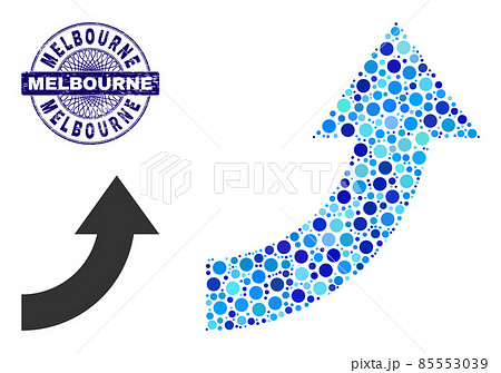 Scratched MELBOURNE Round Guilloche Stamp and Rotate Up Collage Icon of Round Dots 85553039
