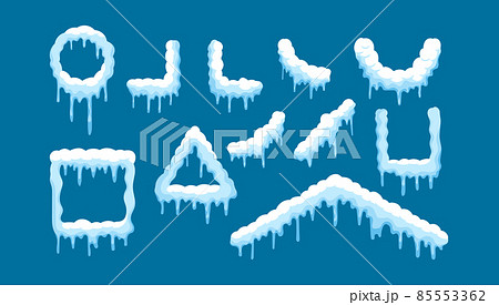 Set Snow Borders with Icicle, Winter Ice Design Elements. White Round, Square, Triangle and Corner Snowy Frames Decor 85553362