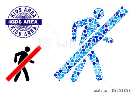 Scratched KIDS AREA Round Guilloche Stamp and Stop Walking Man Composition Icon of Round Dots Scratched KIDS AREA Round Guilloche Stamp and Stop Walking Man Composition Icon of Round Dots 85553858
