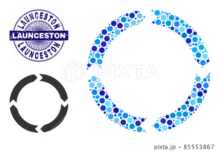 Grunge LAUNCESTON Round Guilloche Seal Stamp and Rotation Collage Icon of Round Dots 85553867