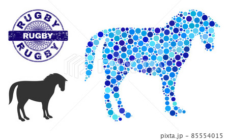Distress RUGBY Round Guilloche Stamp and Horse Collage Icon of Round Dots Distress RUGBY Round Guilloche Stamp and Horse Collage Icon of Round Dots 85554015