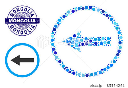 Distress MONGOLIA Round Guilloche Seal and Left Rounded Arrow Collage Icon of Round Dots Distress MONGOLIA Round Guilloche Seal and Left Rounded Arrow Collage Icon of Round Dots 85554261