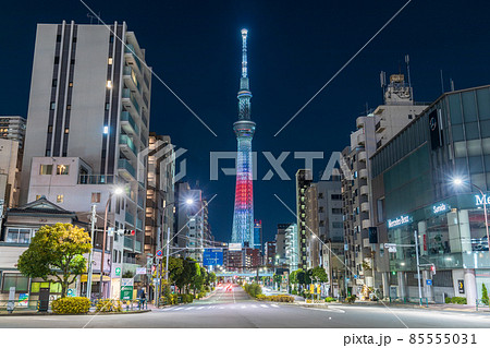 「東京都」東京スカイツリー　「日の丸」をイメージした特別ライトアップ 85555031