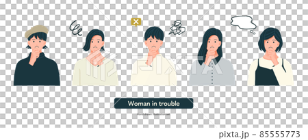 Illustration set of a woman who is in trouble and thinking Icon Upper body Illustration set of a woman who is in trouble and thinking Icon Upper body 85555773