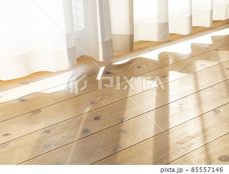 カーテンから漏れる光―無垢材の床 85557146