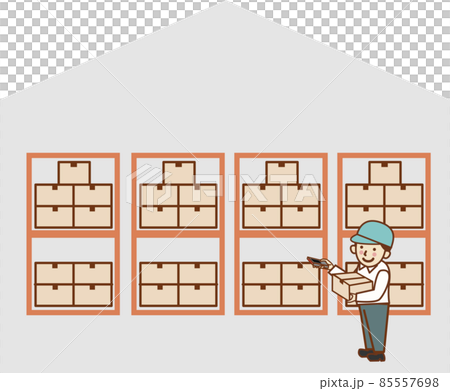 A male worker working in a warehouse. A male worker working in a warehouse. 85557698