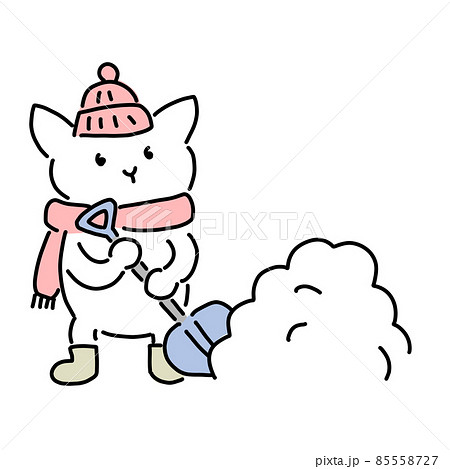 雪かきをするネコ　シャベル 85558727