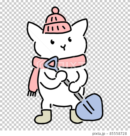 シャベルを持ったネコ　雪かき中 85558728