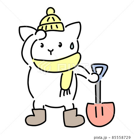 雪かきをするネコ　シャベル 85558729
