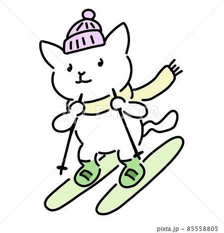 スキーをする猫のゆるいイラスト 85558805