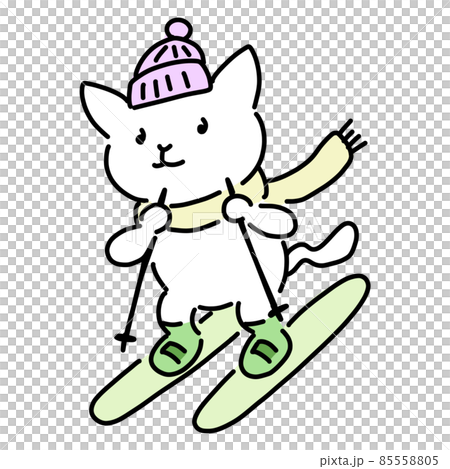 スキーをする猫のゆるいイラスト 85558805