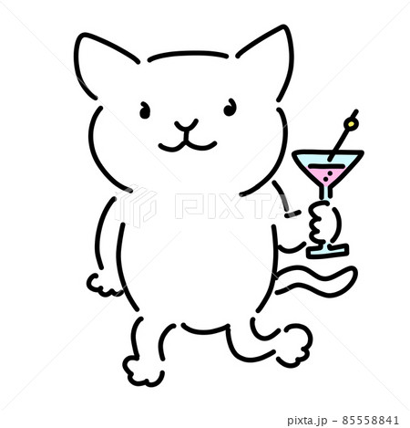 カクテルを持つ猫のゆるいイラスト カクテルを持つ猫のゆるいイラスト 85558841