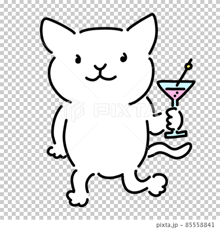 カクテルを持つ猫のゆるいイラスト カクテルを持つ猫のゆるいイラスト 85558841