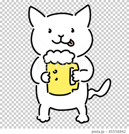 Loose illustration of a cat holding a mug in beer 85558842