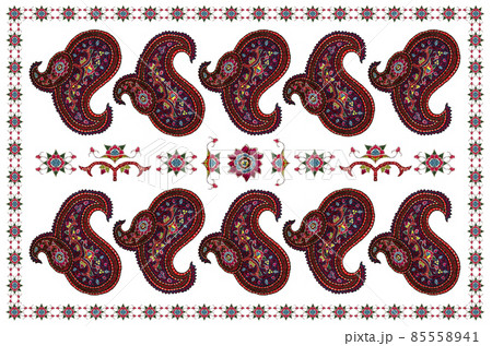 Frame for embroidery tablecloths with oriental paisley pattern and flowers on a white background 85558941