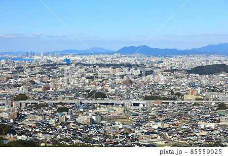 【福岡県】油山片江展望台から見た快晴の福岡市 85559025