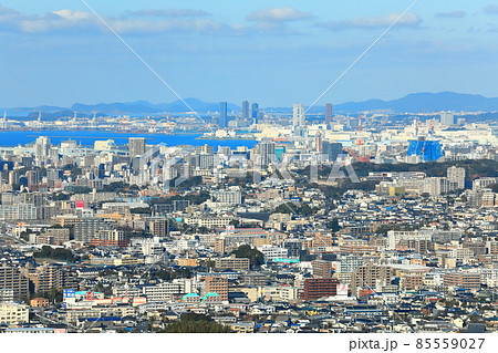 【福岡県】油山片江展望台から見た快晴の福岡市 85559027
