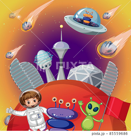 An astronaut with alien in outer space 85559686