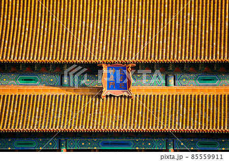 Artistic details on the roof of the Forbidden City in Beijing, China Artistic details on the roof of the Forbidden City in Beijing, China 85559911