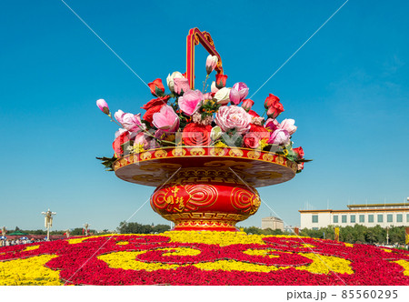 Flower display set up in Tiananmen Square to celebrate the National Day of China 85560295