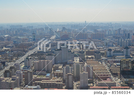 Aerial view of downtown Beijing, view from the Central Radio and TV Tower 85560334