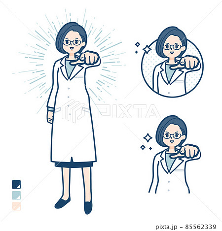白衣を着た女性医師が正面を指差しているイラストのイラスト素材