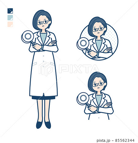 白衣を着た女性医師が回答を考えるイラスト 白衣を着た女性医師が回答を考えるイラスト 85562344