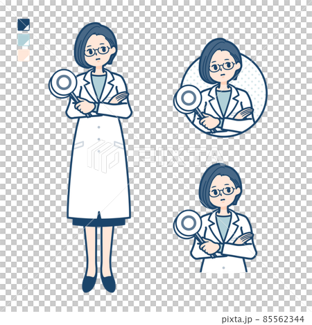 白衣を着た女性医師が回答を考えるイラスト 白衣を着た女性医師が回答を考えるイラスト 85562344