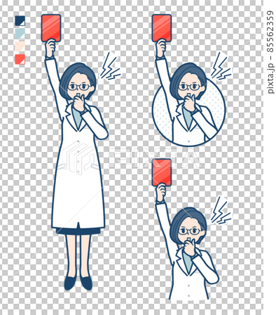 一位身穿白大褂的女醫生出示紅牌的插圖 85562359