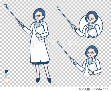 Illustration of a female doctor in a white coat explaining with a pointer 85562366