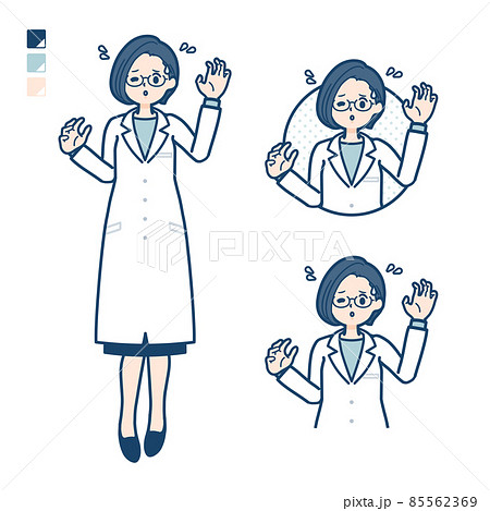 白衣を着た女性医師があわてているイラスト 85562369