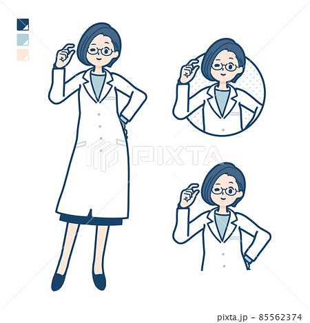 白衣を着た女性医師がちょっとだけのハンドサインをしているイラスト 85562374