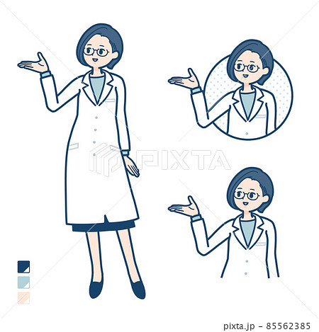 白衣を着た女性医師が解説しているイラストのイラスト素材