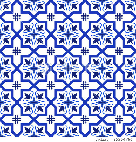 Azulejos portuguese traditional ornamental tile, blue and white seamless pattern Azulejos portuguese traditional ornamental tile, blue and white seamless pattern 85564760
