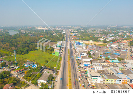 Aerial view of residential buildings, Ratchaburi skyline, Thailand. Urban city in Asia. Architecture landscape background. 85565367