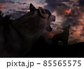 two wolves on the background of a gloomy sky selflessly howl their eerie song  85565575