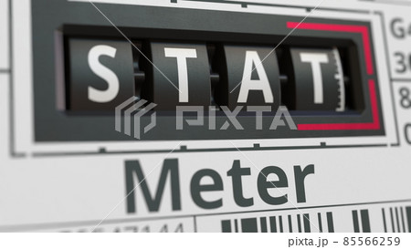 Analog counter or meter with STAT text. Conceptual 3D rendering 85566259