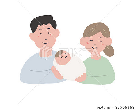 手描き風のあたたかい夫婦と赤ちゃんのイラスト 手描き風のあたたかい夫婦と赤ちゃんのイラスト 85566368