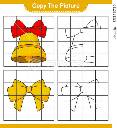 Copy the picture, copy the picture of Christmas Bell and Ribbon using grid lines. Educational children game, printable worksheet, vector illustration Copy the picture, copy the picture of Christmas Bell and Ribbon using grid lines. Educational children game, printable worksheet, vector illustration 85566739