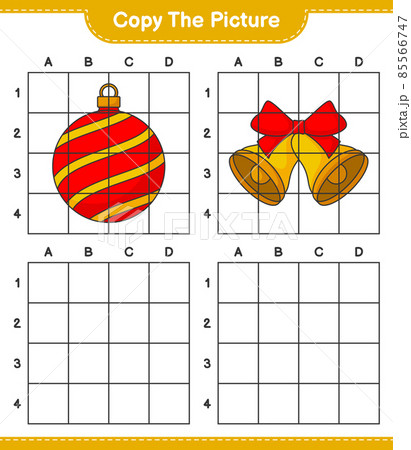 Copy the picture, copy the picture of Christmas Bell and Christmas Ball using grid lines. Educational children game, printable worksheet, vector illustration 85566747