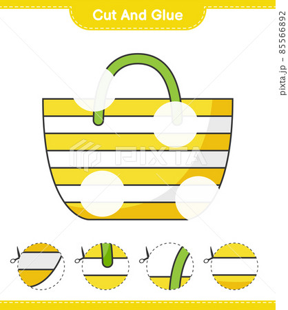 Cut and glue, cut parts of Beach Bag and glue them. Educational children game, printable worksheet, vector illustration 85566892