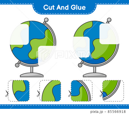 Cut and glue, cut parts of Globe and glue them. Educational children game, printable worksheet, vector illustration Cut and glue, cut parts of Globe and glue them. Educational children game, printable worksheet, vector illustration 85566918